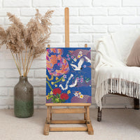 Hawaiian and Japanese Culture Together Canvas Wall Art Kakau Tribal Pattern and Irezumi Art Blue Color