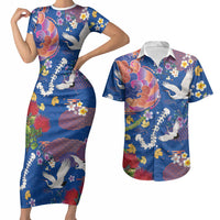 Hawaiian and Japanese Culture Together Couples Matching Short Sleeve Bodycon Dress and Hawaiian Shirt Kakau Tribal Pattern and Irezumi Art Blue Color LT03 Blue - Polynesian Pride