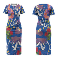 Hawaiian and Japanese Culture Together Couples Matching Short Sleeve Bodycon Dress and Hawaiian Shirt Kakau Tribal Pattern and Irezumi Art Blue Color LT03 - Polynesian Pride
