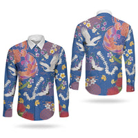 Hawaiian and Japanese Culture Together Couples Matching Short Sleeve Bodycon Dress and Long Sleeve Button Shirt Kakau Tribal Pattern and Irezumi Art Blue Color LT03 - Polynesian Pride