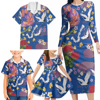 Hawaiian and Japanese Culture Together Family Matching Long Sleeve Bodycon Dress and Hawaiian Shirt Kakau Tribal Pattern and Irezumi Art Blue Color LT03 - Polynesian Pride