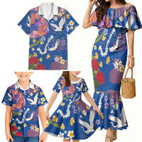 Hawaiian and Japanese Culture Together Family Matching Mermaid Dress and Hawaiian Shirt Kakau Tribal Pattern and Irezumi Art Blue Color LT03 - Polynesian Pride