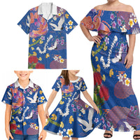 Hawaiian and Japanese Culture Together Family Matching Off Shoulder Maxi Dress and Hawaiian Shirt Kakau Tribal Pattern and Irezumi Art Blue Color LT03 - Polynesian Pride