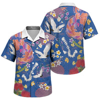 Hawaiian and Japanese Culture Together Family Matching Off Shoulder Maxi Dress and Hawaiian Shirt Kakau Tribal Pattern and Irezumi Art Blue Color LT03 Son's Shirt Blue - Polynesian Pride
