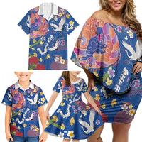 Hawaiian and Japanese Culture Together Family Matching Off Shoulder Short Dress and Hawaiian Shirt Kakau Tribal Pattern and Irezumi Art Blue Color LT03 - Polynesian Pride