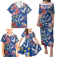Hawaiian and Japanese Culture Together Family Matching Puletasi and Hawaiian Shirt Kakau Tribal Pattern and Irezumi Art Blue Color LT03 - Polynesian Pride
