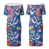 Hawaiian and Japanese Culture Together Family Matching Puletasi and Hawaiian Shirt Kakau Tribal Pattern and Irezumi Art Blue Color LT03 Mom's Dress Blue - Polynesian Pride