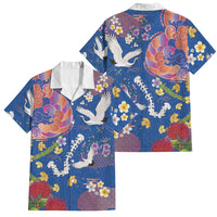 Hawaiian and Japanese Culture Together Family Matching Puletasi and Hawaiian Shirt Kakau Tribal Pattern and Irezumi Art Blue Color LT03 Dad's Shirt - Short Sleeve Blue - Polynesian Pride