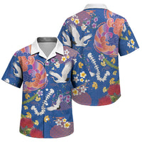 Hawaiian and Japanese Culture Together Family Matching Puletasi and Hawaiian Shirt Kakau Tribal Pattern and Irezumi Art Blue Color LT03 Son's Shirt Blue - Polynesian Pride