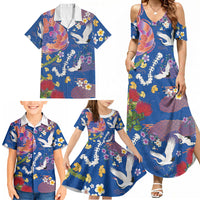 Hawaiian and Japanese Culture Together Family Matching Summer Maxi Dress and Hawaiian Shirt Kakau Tribal Pattern and Irezumi Art Blue Color LT03 - Polynesian Pride