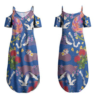 Hawaiian and Japanese Culture Together Family Matching Summer Maxi Dress and Hawaiian Shirt Kakau Tribal Pattern and Irezumi Art Blue Color LT03 Mom's Dress Blue - Polynesian Pride