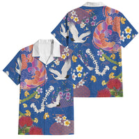Hawaiian and Japanese Culture Together Family Matching Summer Maxi Dress and Hawaiian Shirt Kakau Tribal Pattern and Irezumi Art Blue Color LT03 Dad's Shirt - Short Sleeve Blue - Polynesian Pride
