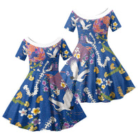 Hawaiian and Japanese Culture Together Family Matching Summer Maxi Dress and Hawaiian Shirt Kakau Tribal Pattern and Irezumi Art Blue Color LT03 Daughter's Dress Blue - Polynesian Pride