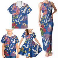 Hawaiian and Japanese Culture Together Family Matching Tank Maxi Dress and Hawaiian Shirt Kakau Tribal Pattern and Irezumi Art Blue Color LT03 - Polynesian Pride