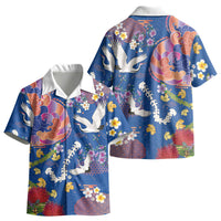 Hawaiian and Japanese Culture Together Kid Hawaiian Shirt Kakau Tribal Pattern and Irezumi Art Blue Color