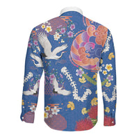 Hawaiian and Japanese Culture Together Long Sleeve Button Shirt Kakau Tribal Pattern and Irezumi Art Blue Color LT03 - Polynesian Pride