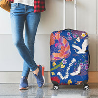 Hawaiian and Japanese Culture Together Luggage Cover Kakau Tribal Pattern and Irezumi Art Blue Color LT03 - Polynesian Pride