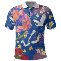 Hawaiian and Japanese Culture Together Polo Shirt Kakau Tribal Pattern and Irezumi Art Blue Color LT03 Blue - Polynesian Pride