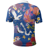 Hawaiian and Japanese Culture Together Polo Shirt Kakau Tribal Pattern and Irezumi Art Blue Color LT03 - Polynesian Pride