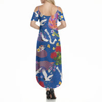 Hawaiian and Japanese Culture Together Summer Maxi Dress Kakau Tribal Pattern and Irezumi Art Blue Color LT03 - Polynesian Pride