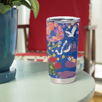 Hawaiian and Japanese Culture Together Tumbler Cup Kakau Tribal Pattern and Irezumi Art Blue Color LT03 - Polynesian Pride