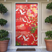 Hawaiian and Japanese Culture Together Door Cover Kakau Tribal Pattern and Irezumi Art Red Color
