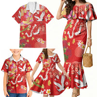 Hawaiian and Japanese Culture Together Family Matching Mermaid Dress and Hawaiian Shirt Kakau Tribal Pattern and Irezumi Art Red Color LT03 - Polynesian Pride