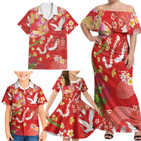 Hawaiian and Japanese Culture Together Family Matching Off Shoulder Maxi Dress and Hawaiian Shirt Kakau Tribal Pattern and Irezumi Art Red Color LT03 - Polynesian Pride