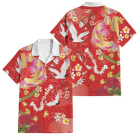 Hawaiian and Japanese Culture Together Family Matching Off Shoulder Maxi Dress and Hawaiian Shirt Kakau Tribal Pattern and Irezumi Art Red Color LT03 Dad's Shirt - Short Sleeve Red - Polynesian Pride