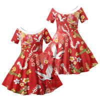 Hawaiian and Japanese Culture Together Family Matching Off Shoulder Maxi Dress and Hawaiian Shirt Kakau Tribal Pattern and Irezumi Art Red Color LT03 Daughter's Dress Red - Polynesian Pride
