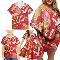 Hawaiian and Japanese Culture Together Family Matching Off Shoulder Short Dress and Hawaiian Shirt Kakau Tribal Pattern and Irezumi Art Red Color LT03 - Polynesian Pride
