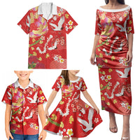 Hawaiian and Japanese Culture Together Family Matching Puletasi and Hawaiian Shirt Kakau Tribal Pattern and Irezumi Art Red Color LT03 - Polynesian Pride
