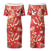 Hawaiian and Japanese Culture Together Family Matching Puletasi and Hawaiian Shirt Kakau Tribal Pattern and Irezumi Art Red Color LT03 Mom's Dress Red - Polynesian Pride