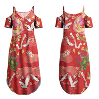 Hawaiian and Japanese Culture Together Family Matching Summer Maxi Dress and Hawaiian Shirt Kakau Tribal Pattern and Irezumi Art Red Color LT03 Mom's Dress Red - Polynesian Pride