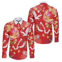Hawaiian and Japanese Culture Together Family Matching Summer Maxi Dress and Hawaiian Shirt Kakau Tribal Pattern and Irezumi Art Red Color LT03 Dad's Shirt - Long Sleeve Red - Polynesian Pride