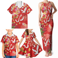 Hawaiian and Japanese Culture Together Family Matching Tank Maxi Dress and Hawaiian Shirt Kakau Tribal Pattern and Irezumi Art Red Color LT03 - Polynesian Pride