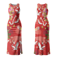 Hawaiian and Japanese Culture Together Family Matching Tank Maxi Dress and Hawaiian Shirt Kakau Tribal Pattern and Irezumi Art Red Color LT03 Mom's Dress Red - Polynesian Pride