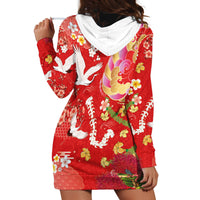 Hawaiian and Japanese Culture Together Hoodie Dress Kakau Tribal Pattern and Irezumi Art Red Color LT03 - Polynesian Pride