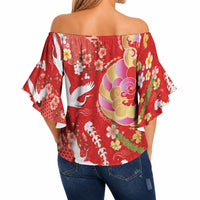 Hawaiian and Japanese Culture Together Off Shoulder Wrap Waist Top Kakau Tribal Pattern and Irezumi Art Red Color LT03 - Polynesian Pride