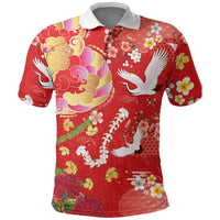 Hawaiian and Japanese Culture Together Polo Shirt Kakau Tribal Pattern and Irezumi Art Red Color LT03 Red - Polynesian Pride