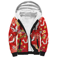 Hawaiian and Japanese Culture Together Sherpa Hoodie Kakau Tribal Pattern and Irezumi Art Red Color