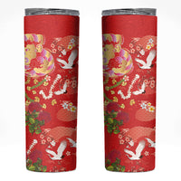 Hawaiian and Japanese Culture Together Skinny Tumbler Kakau Tribal Pattern and Irezumi Art Red Color