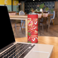 Hawaiian and Japanese Culture Together Skinny Tumbler Kakau Tribal Pattern and Irezumi Art Red Color