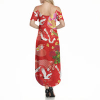 Hawaiian and Japanese Culture Together Summer Maxi Dress Kakau Tribal Pattern and Irezumi Art Red Color LT03 - Polynesian Pride