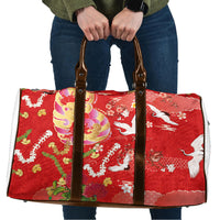 Hawaiian and Japanese Culture Together Travel Bag Kakau Tribal Pattern and Irezumi Art Red Color