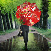 Hawaiian and Japanese Culture Together Umbrella Kakau Tribal Pattern and Irezumi Art Red Color