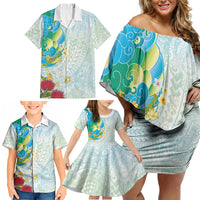 Japanese and Hawaiian Culture Fusion Family Matching Off Shoulder Short Dress and Hawaiian Shirt Irezumi with Turtles and Lei Kakau Pattern Fresh Vibe LT03 - Polynesian Pride