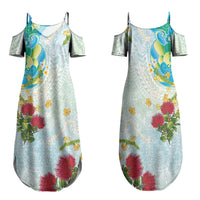 Japanese and Hawaiian Culture Fusion Family Matching Summer Maxi Dress and Hawaiian Shirt Irezumi with Turtles and Lei Kakau Pattern Fresh Vibe LT03 Mom's Dress Multicolor - Polynesian Pride