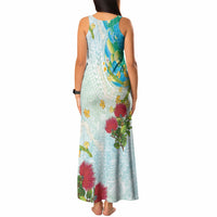 Japanese and Hawaiian Culture Fusion Tank Maxi Dress Irezumi with Turtles and Lei Kakau Pattern Fresh Vibe LT03 - Polynesian Pride