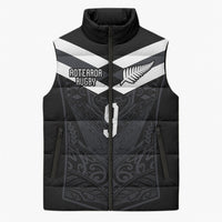Aotearoa Rugby Custom Sleeveless Puffer Jacket Maori Tribal Motifs Stripes-Sporty Style LT03 Unisex Black - Polynesian Pride